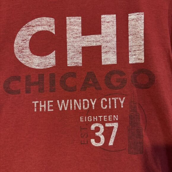 Chicago The Windy City Medium T-Shirt Red EST 1837 Chi Town Short Sleeve Tee - Picture 2 of 7